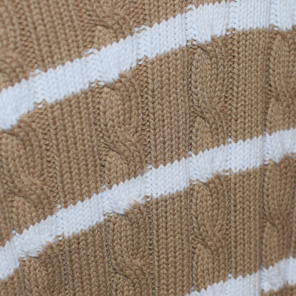 Lauren Ralph Lauren Cable Knit Striped 100% Cotton Chunky Sweater Fall Warm Cozy - Picture 6 of 7